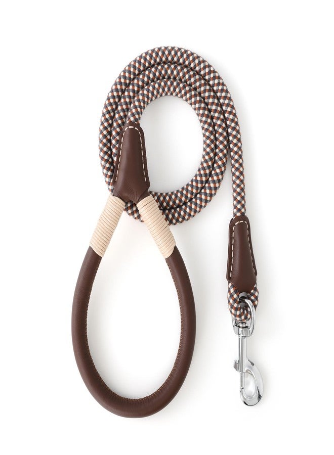 مايل هاي لايف طوق كلاب من Mile High Life بمقبض مغلف بالجلد الطبيعي، مع حبل متين مزود بمشبك للكلاب الصغيرة والمتوسطة والكبيرة (بني، 5 أقدام) - Image 1